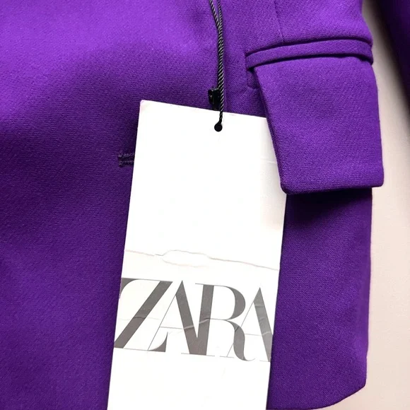 ZARA Double Breasted Crop Long Sleeve Purple Blazer Jacket XS NWT - Picture 7 of 11